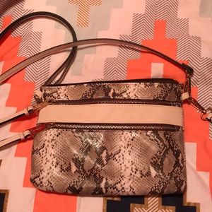 Snake skin print cross body bag